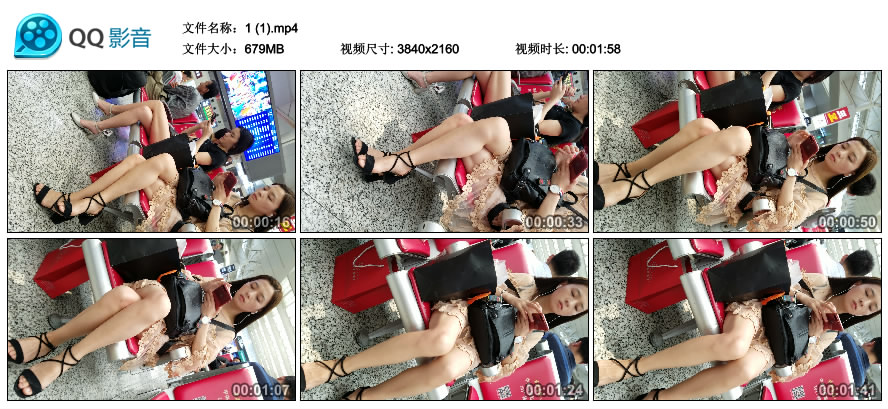 精选街拍视频 No.1464 米色连衣裙凉高跟街拍美腿小姐姐 [679MB]